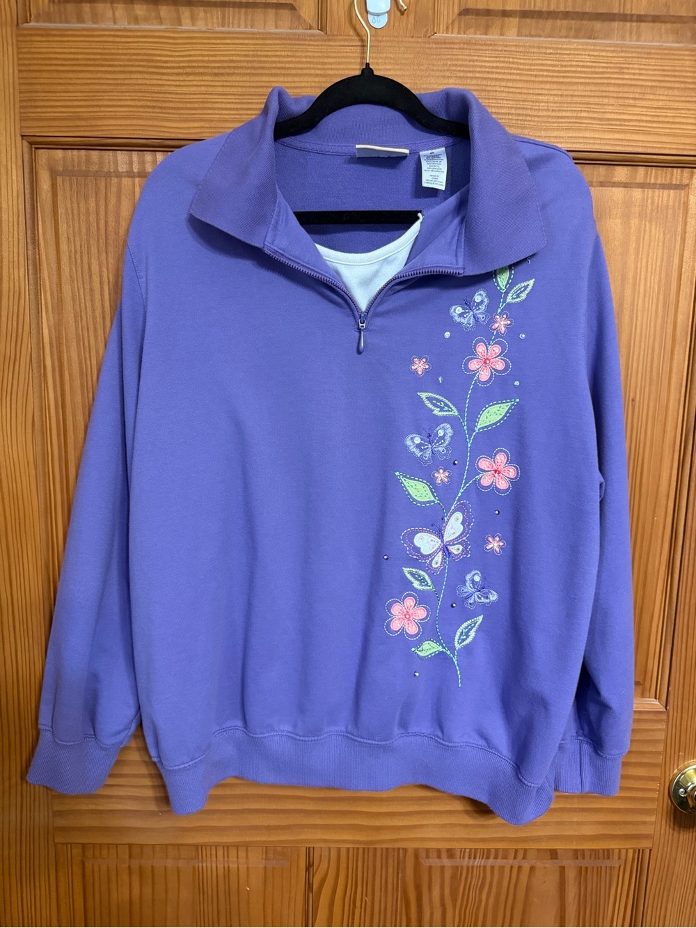 Alfred Dunner Women's Lavender Half-Zip Floral Beaded Embroidered Sweatshirt 3X
